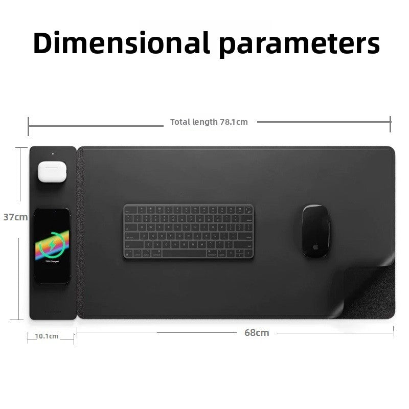 PU Leather Wireless Charging Mousepad — Magnetic 15W Phone & 5W Earphone Charging for Office & Gaming Desks