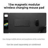 PU Leather Wireless Charging Mousepad — Magnetic 15W Phone & 5W Earphone Charging for Office & Gaming Desks