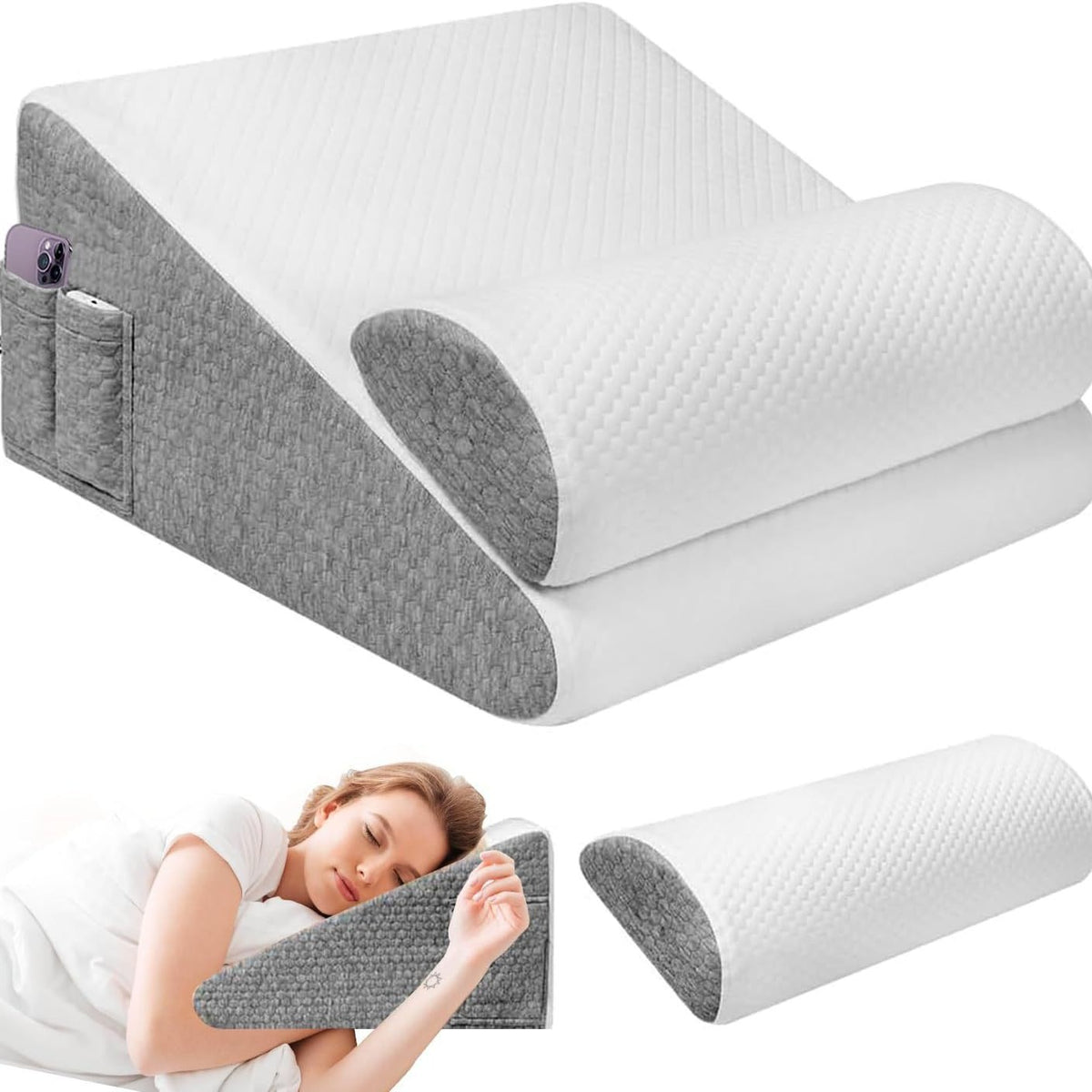 Memory Foam Wedge Support Pillow — 6-in-1 Incline for Acid Reflux, Snoring & Back Pain Relief