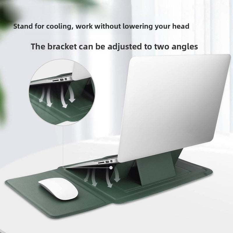 Faux Leather Laptop Sleeve with Stand — Protective Case & Cooling Stand for 12-16 Inch Laptops