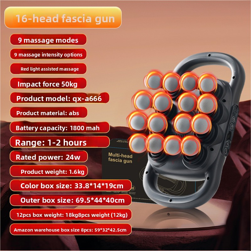 Professional 16-Head Muscle Massage Gun with LCD Display