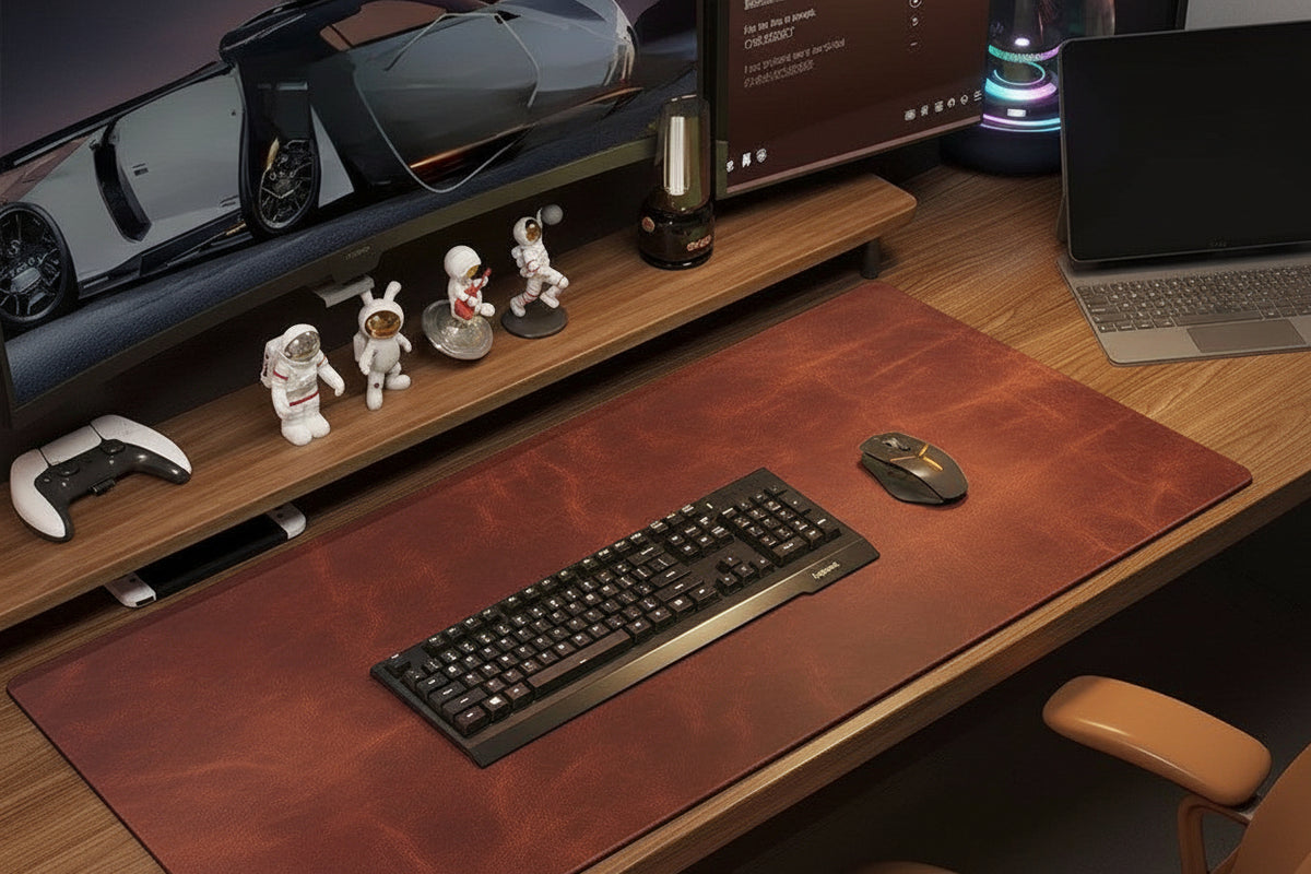 PU Leather Desk Mat with Mouse Pad — Waterproof Non-Slip Desk Protector for Office, Gaming & Home Workspaces