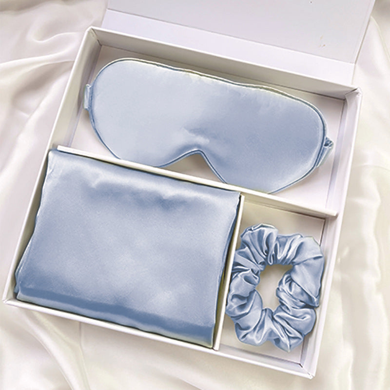 100% Mulberry Silk Sleep Set — Double-Sided Pillowcase, Eye Mask & Scrunchie for Hair, Skin & Deep Sleep