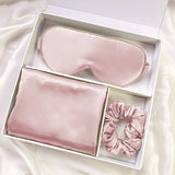 100% Mulberry Silk Sleep Set — Double-Sided Pillowcase, Eye Mask & Scrunchie for Hair, Skin & Deep Sleep