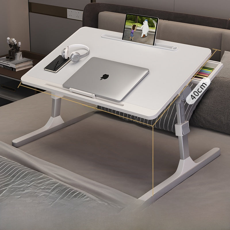 Adjustable Folding Desk with USB Port — Foldable Laptop Table with Storage Drawer & Bookshelf for Home Office Desk, Bed, Sofa & Small Spaces