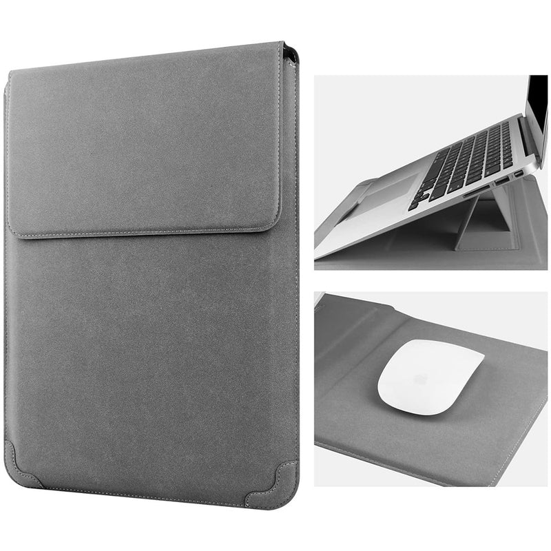 Faux Leather Laptop Sleeve with Stand — Protective Case & Cooling Stand for 12-16 Inch Laptops