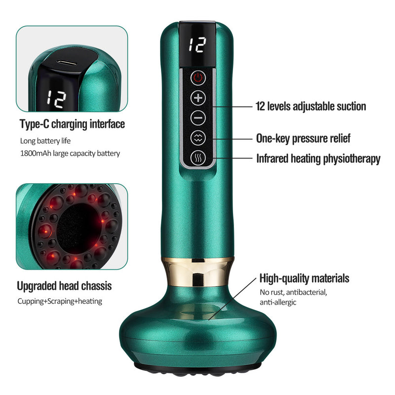 Electric Cupping Therapy Device with Heat — Cordless Vacuum & Gua Sha Massager for Back, Shoulders & Legs