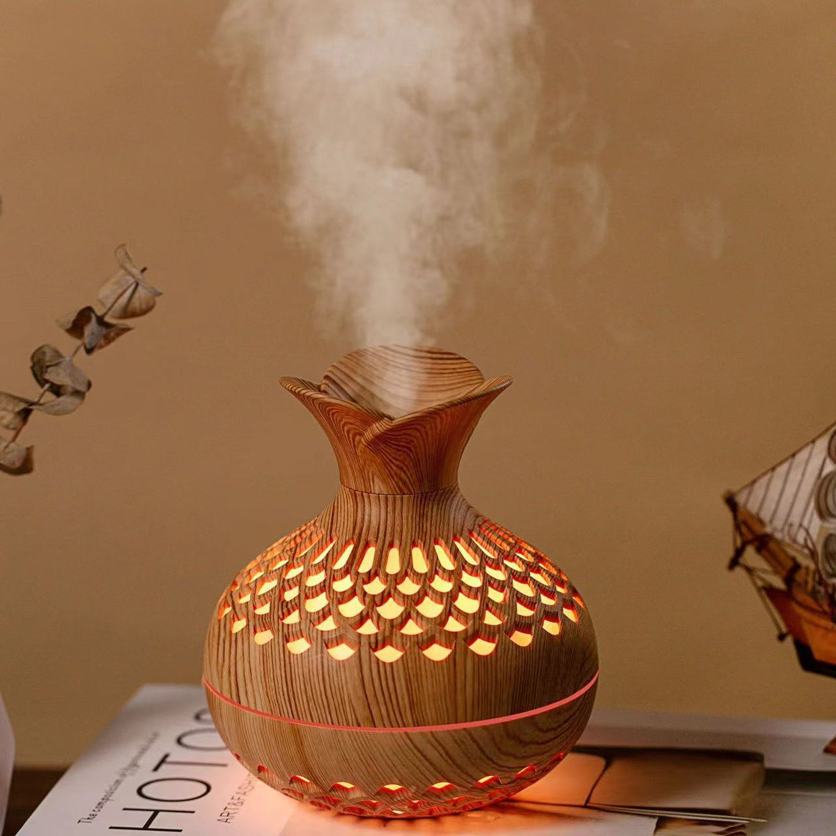 Wood Grain USB Aromatherapy Diffuser & Humidifier with LED Ambient Light
