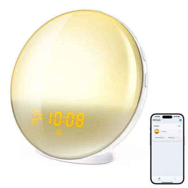 Smart Sunrise Alarm Clock Wake-Up Light — App-Controlled Bedside Lamp with 7 Colours for Dark Mornings & Shift Work