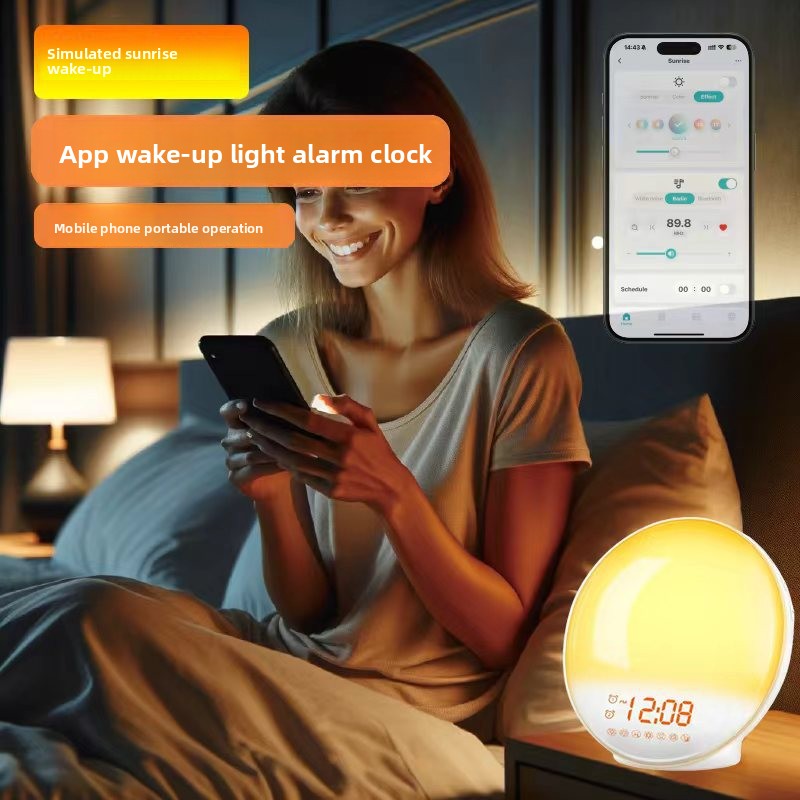 Smart Sunrise Alarm Clock Wake-Up Light — App-Controlled Bedside Lamp with 7 Colours for Dark Mornings & Shift Work