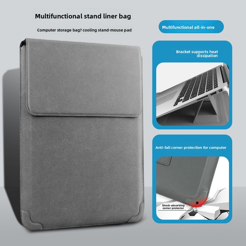 Faux Leather Laptop Sleeve with Stand — Protective Case & Cooling Stand for 12-16 Inch Laptops