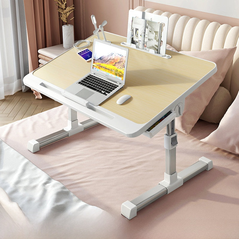 Adjustable Folding Desk with USB Port — Foldable Laptop Table with Storage Drawer & Bookshelf for Home Office Desk, Bed, Sofa & Small Spaces