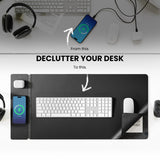 PU Leather Wireless Charging Mousepad — Magnetic 15W Phone & 5W Earphone Charging for Office & Gaming Desks