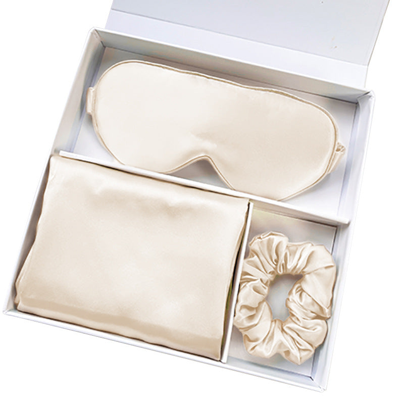100% Mulberry Silk Sleep Set — Double-Sided Pillowcase, Eye Mask & Scrunchie for Hair, Skin & Deep Sleep