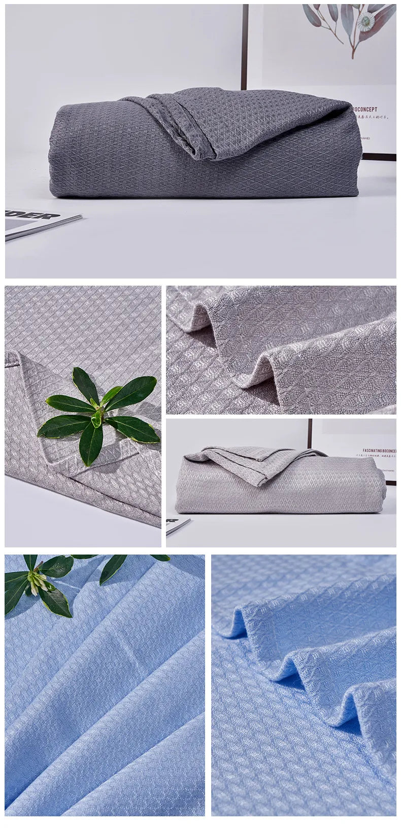 Bamboo Fiber Cooling Waffle Blanket — Lightweight Breathable Summer Throw for Hot Sleepers & Night Sweats
