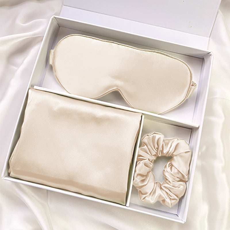 100% Mulberry Silk Sleep Set — Double-Sided Pillowcase, Eye Mask & Scrunchie for Hair, Skin & Deep Sleep