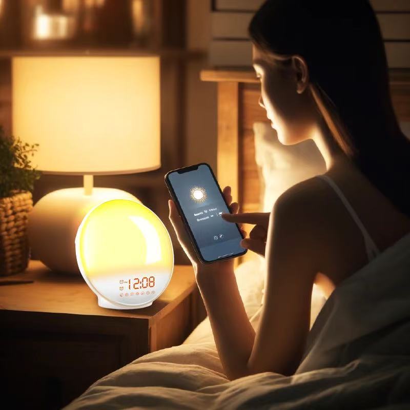Smart Sunrise Alarm Clock Wake-Up Light — App-Controlled Bedside Lamp with 7 Colours for Dark Mornings & Shift Work