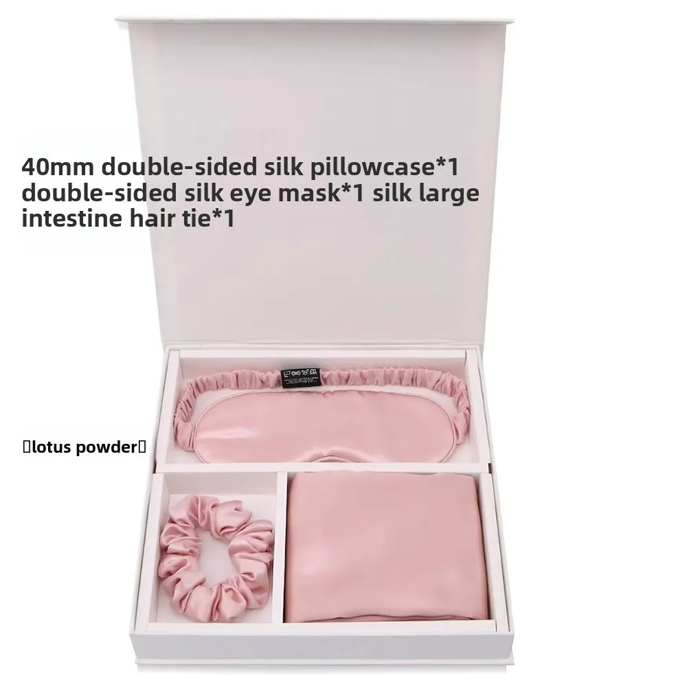 Silk pillowcase, eye mask, and scrunchie set
