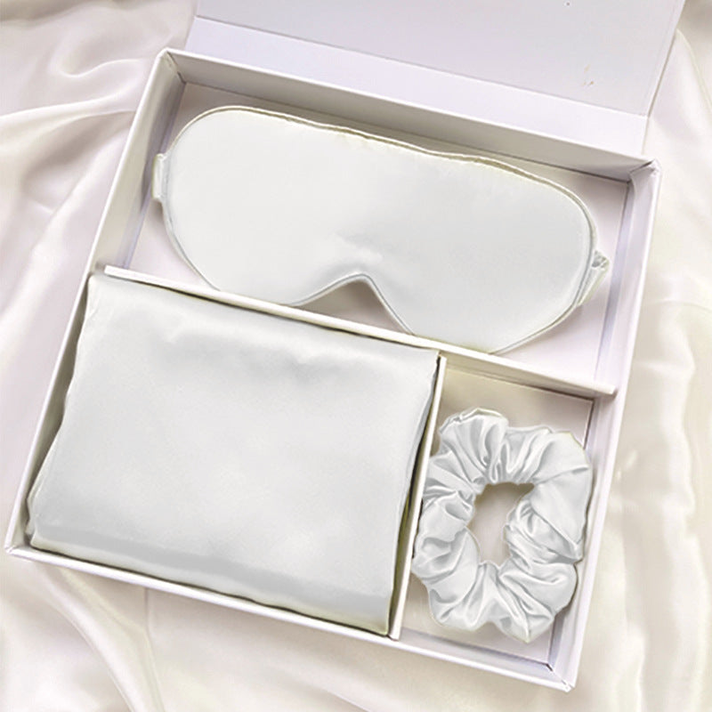 100% Mulberry Silk Sleep Set — Double-Sided Pillowcase, Eye Mask & Scrunchie for Hair, Skin & Deep Sleep