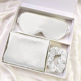 100% Mulberry Silk Sleep Set — Double-Sided Pillowcase, Eye Mask & Scrunchie for Hair, Skin & Deep Sleep