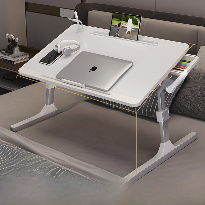Adjustable Folding Desk with USB Port — Foldable Laptop Table with Storage Drawer & Bookshelf for Home Office Desk, Bed, Sofa & Small Spaces