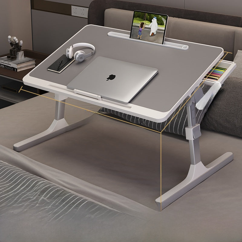 Adjustable Folding Desk with USB Port — Foldable Laptop Table with Storage Drawer & Bookshelf for Home Office Desk, Bed, Sofa & Small Spaces
