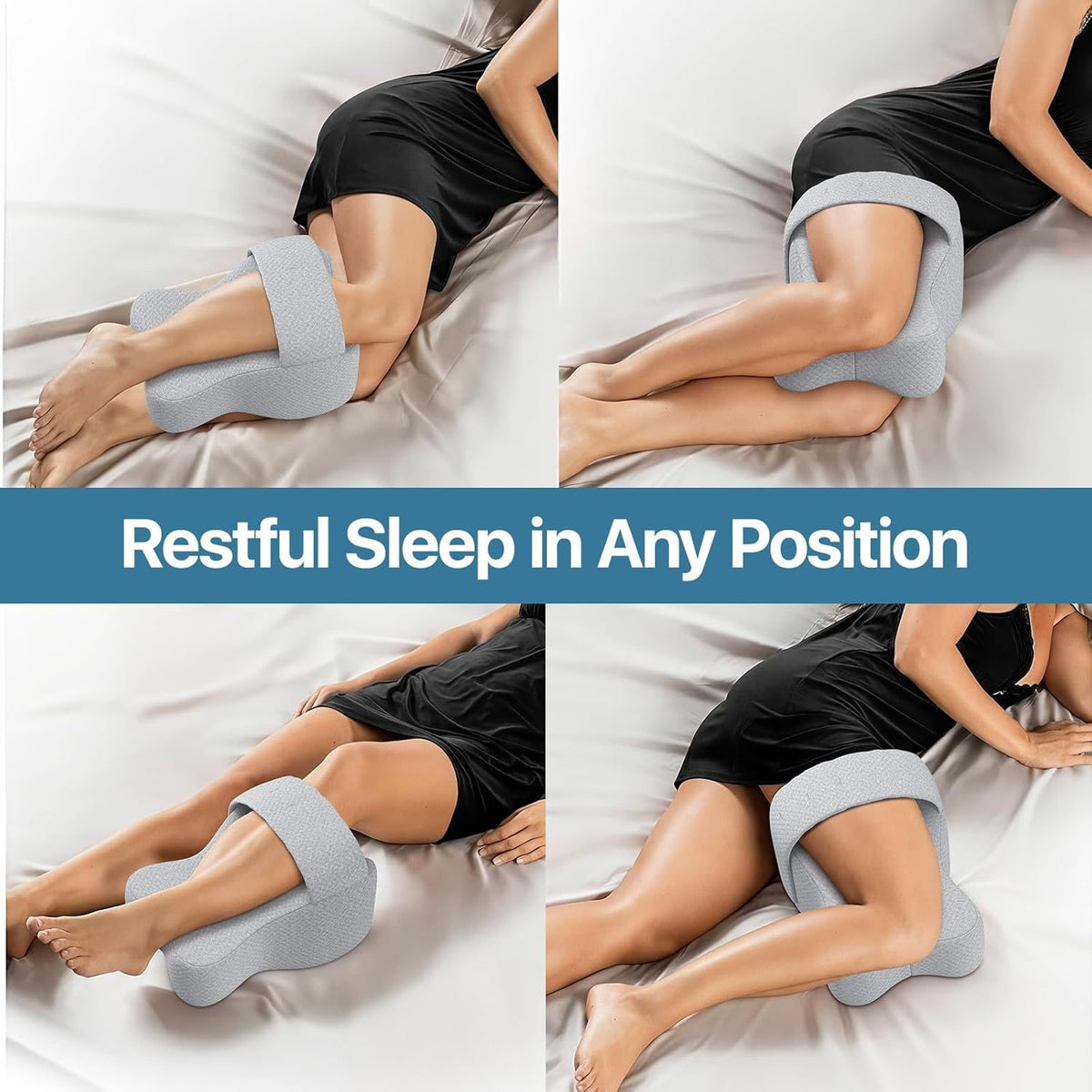 Memory Foam Knee Pillow with Adjustable Strap — Ergonomic Leg Pillow for Side Sleepers, Hip & Lower Back Pain Relief