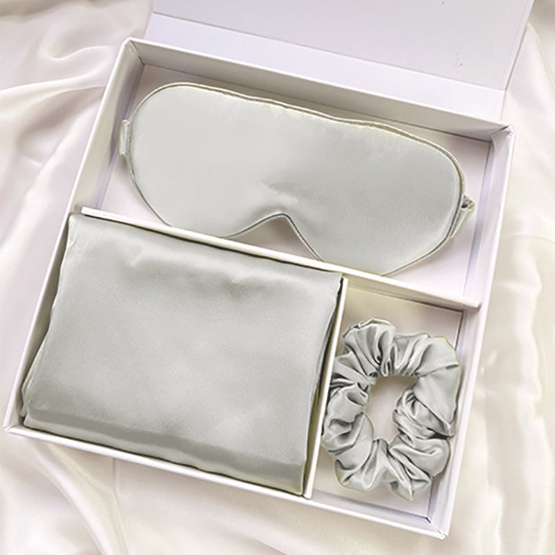 100% Mulberry Silk Sleep Set — Double-Sided Pillowcase, Eye Mask & Scrunchie for Hair, Skin & Deep Sleep