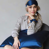 Model wearing silk eye mask