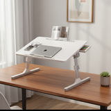 Adjustable Folding Desk with USB Port — Foldable Laptop Table with Storage Drawer & Bookshelf for Home Office Desk, Bed, Sofa & Small Spaces