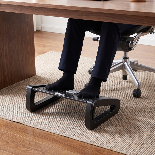 Adjustable Under-Desk Footrest — Ergonomic Tilting Foot Stool with Massage Rollers for Office Chair, Home Office & Leg Fatigue